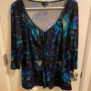 East 5th XL Top Stretch Blouse Half Sleeve Shirt Blue Black